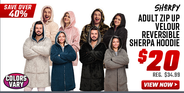 Sherpy Adult Zip Up Velour Reversible Sherpa Hoodie