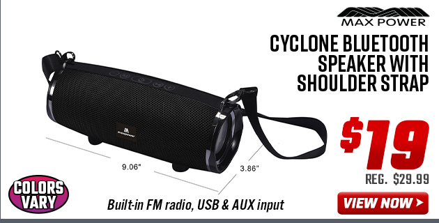 Max Power Cyclone Bluetooth Speaker with Shoulder Strap