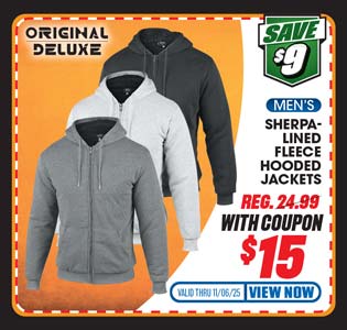 Original Deluxe Men's Sherpa Lined Fleece Hooded Jacket