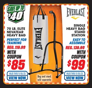 Everlast Elite Nevatear Heavy Bag 70 lbs. or Single Heavy Bag Stand Station