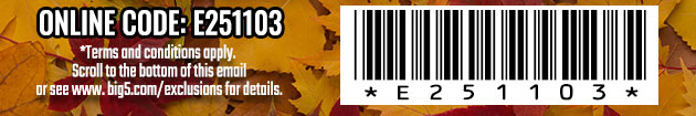 $5 off $25. Exclusions apply. Use code E251103