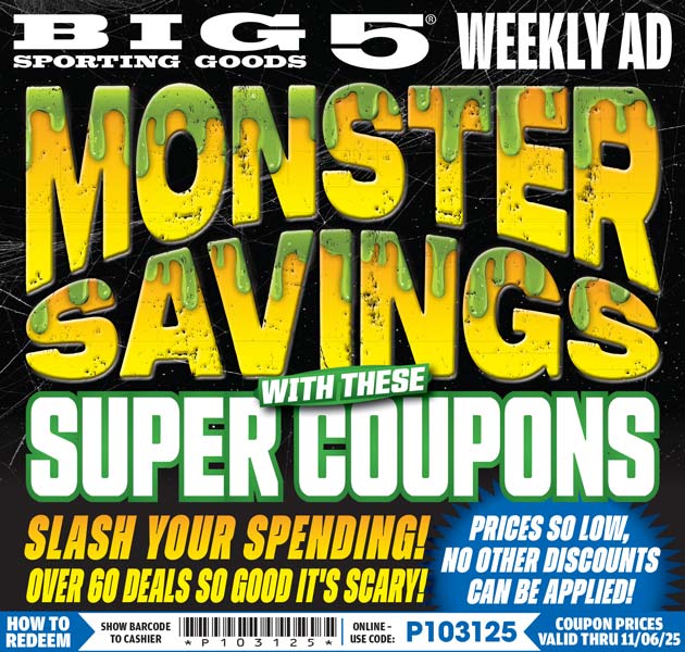 Big 5 Sporting Goods Weekly Ad.  CODE P103125