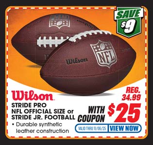 Wilson Stride Pro NFL Official Size Football or Stride Jr. Football