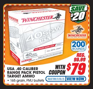 Winchester USA .40 Caliber 200-Round Range Pack Pistol Target Ammunition