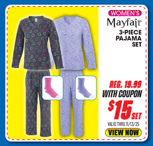 MAYFAIR Women's Micro Fleece Pajama Set - 3-Piece