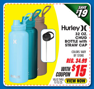 Hurley 32 oz. Stainless Steel Bottle with Chug & Straw Caps