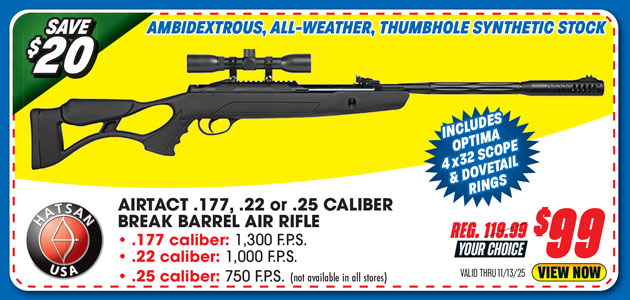 Hatsan AirTact .177, .22 or .25 Caliber Break-Barrel Air Rifle Combo