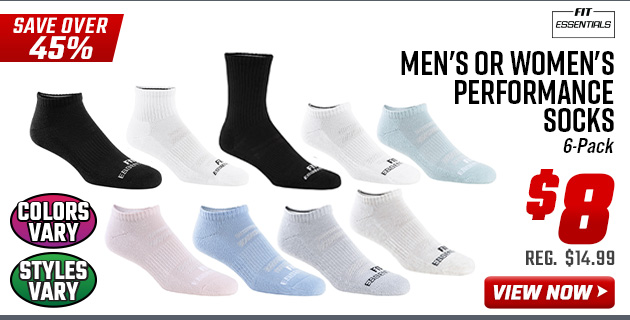 Fit Essentials Men's or Women's Performance Socks
