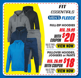 Fit Essentials Men's Fleece Full-Zip Hoodie, Pullover or Joggers