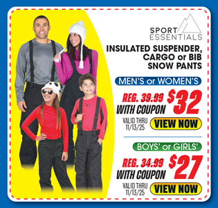 Sport Essentials Men's or Women's Insulated Suspender, Cargo or Bib Snow Pants
