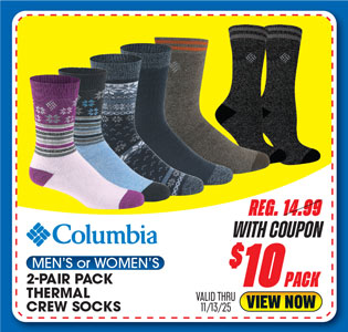 Columbia Men's or Women's 2-pair Pack Thermal Crew Socks