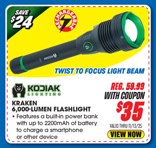 Kodiak Kraken Rechargeable 6000 Lumen Flashlight