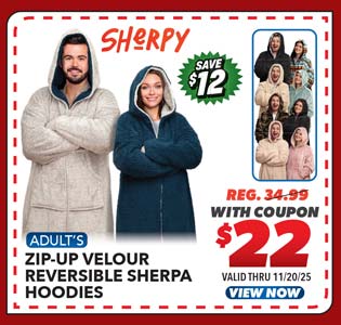 Sherpy Unisex Zip-Up Velour Reversible Sherpa Hoodie