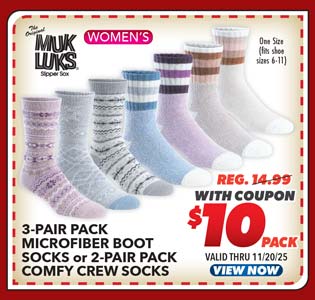 Muk Luks Women's 3-Pack Microfiber Boot Socks or 2-Pack Comfy Crew Socks 
