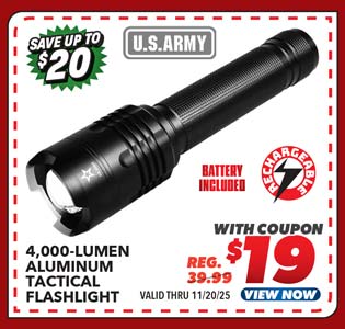 U.S. Army 4000 Lumen Aluminum Tactical Flashlight
