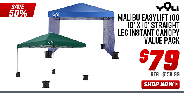 Yoli Malibu EasyLift 100 10' x 10' Straight Leg Instant Canopy Value Pack