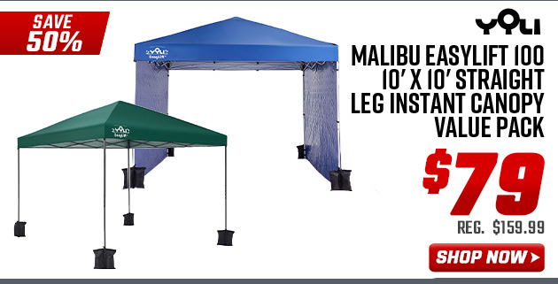 Yoli Malibu EasyLift 100 10' x 10' Straight Leg Instant Canopy Value Pack