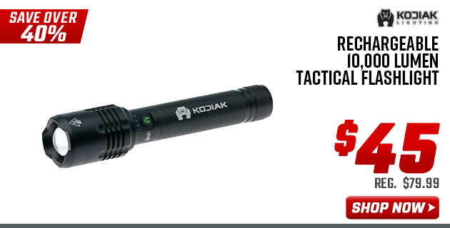 Kodiak Kiran Rechargeable 10,000 Lumen Tactical Flashlight