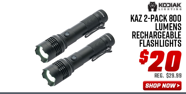 Kodiak Kaz 2-Pack 800 Lumens Rechargeable Flashlights