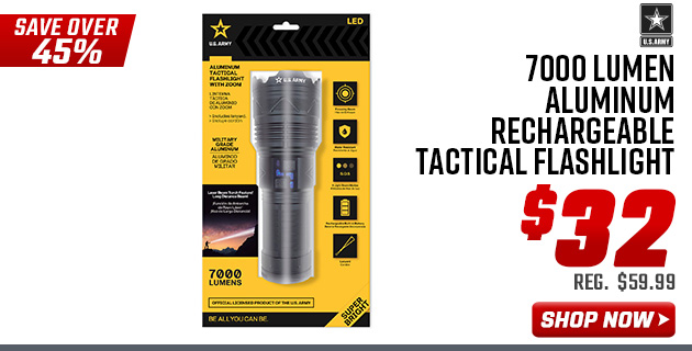 U.S. Army 7000 Lumen Aluminum Rechargeable Tactical Flashlight