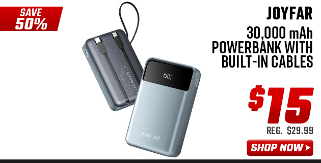 Joyfar 30,000 mAh Powerbank with Built-in Cables
