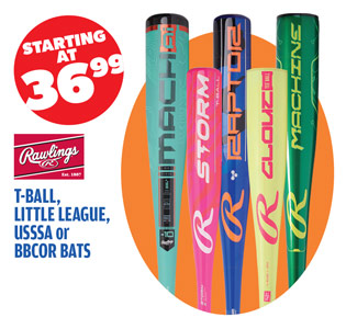 Rawlings Tee-Ball, Little League, USSSA, or BBCOR Bats 