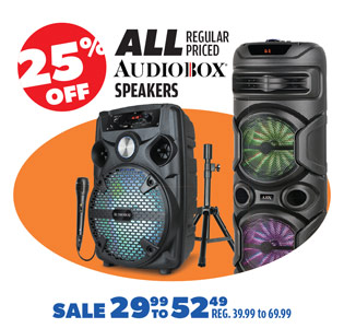 25% Off All Regular Priced Audiobox Speakers