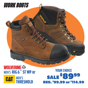 Wolverine Men's Rig or CAT Men's Threshhold Work Boots