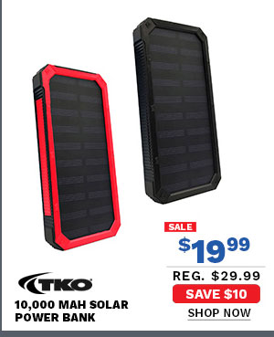 TKO 10,000 mAh Solar Power Bank