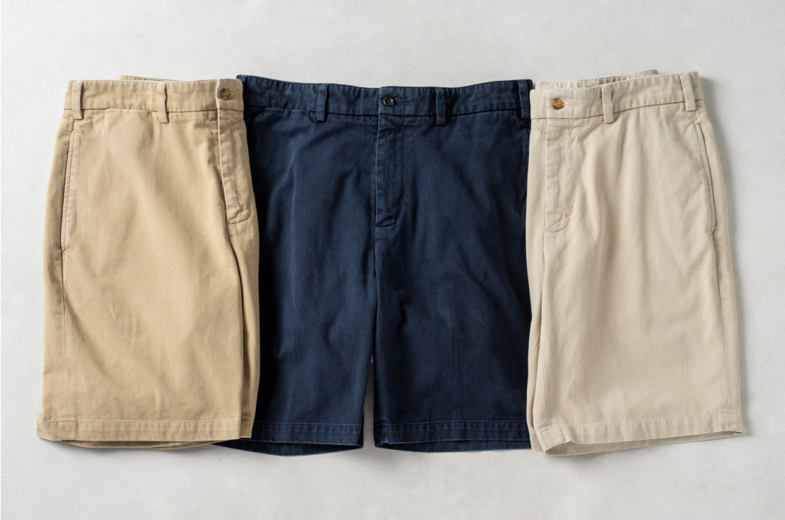 Three pairs of Bills Khaki Heritage Wash Shorts (two in khaki, one in navy