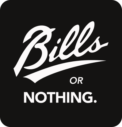Bills Khakis: Cut & Sewn in the U.S.A. with a illustration of cross hatch of a needle and and american flag