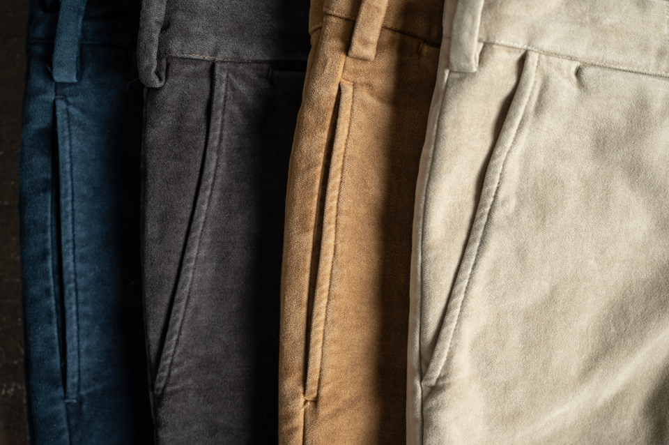 Four pairs of Bills khakis moleskin pants in different colors