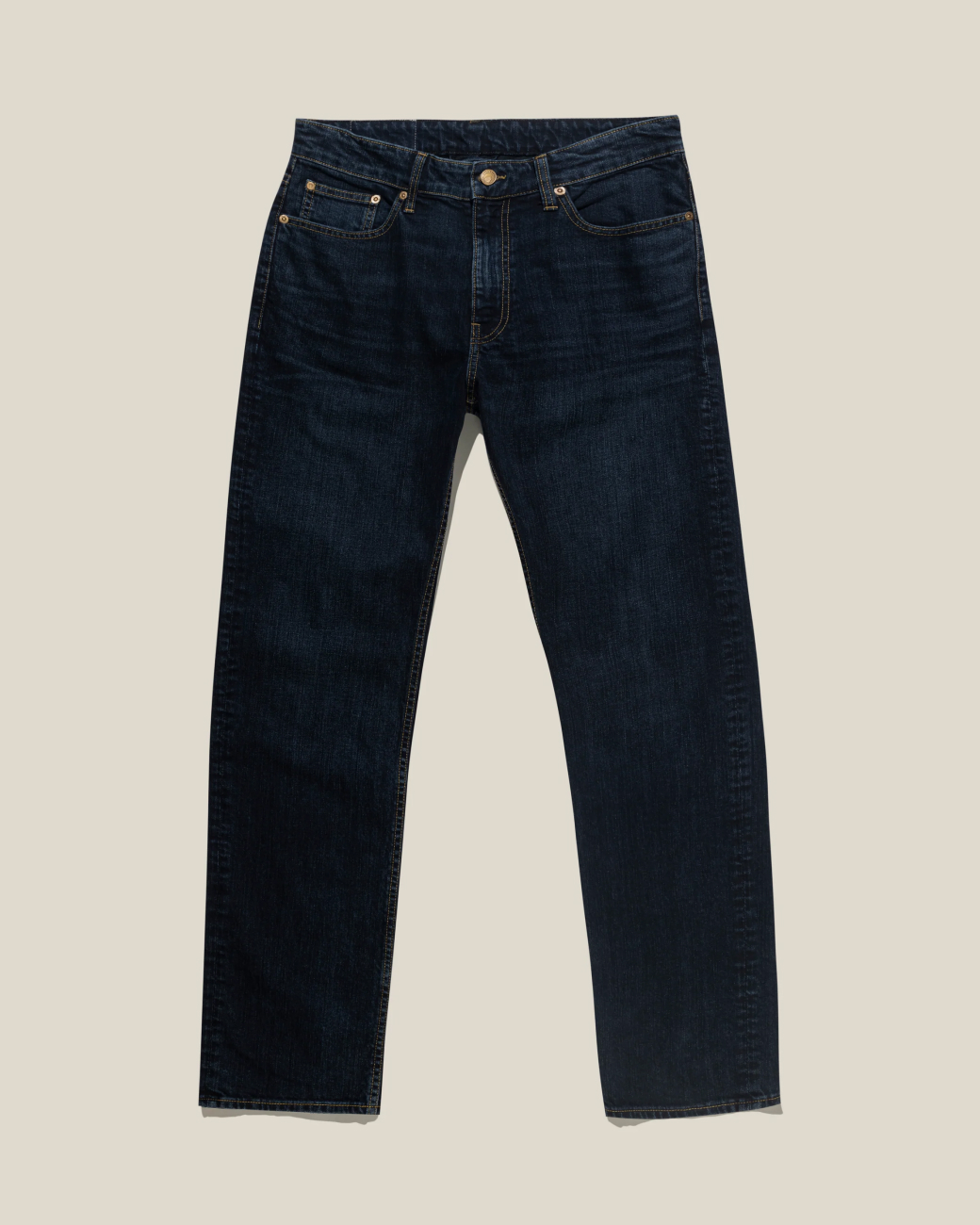 A product shot of Bills Khakis Vintage Dark Wash Denim Pants