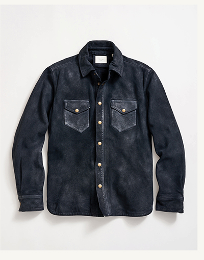 Waxed Savoy Suede Workshirt in Navy