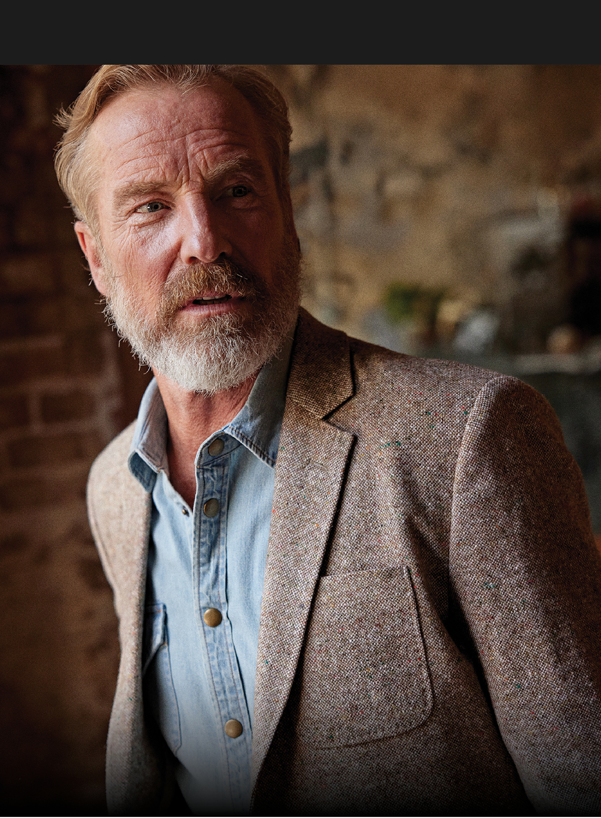 Model wears the Shoals Denim Shirt.