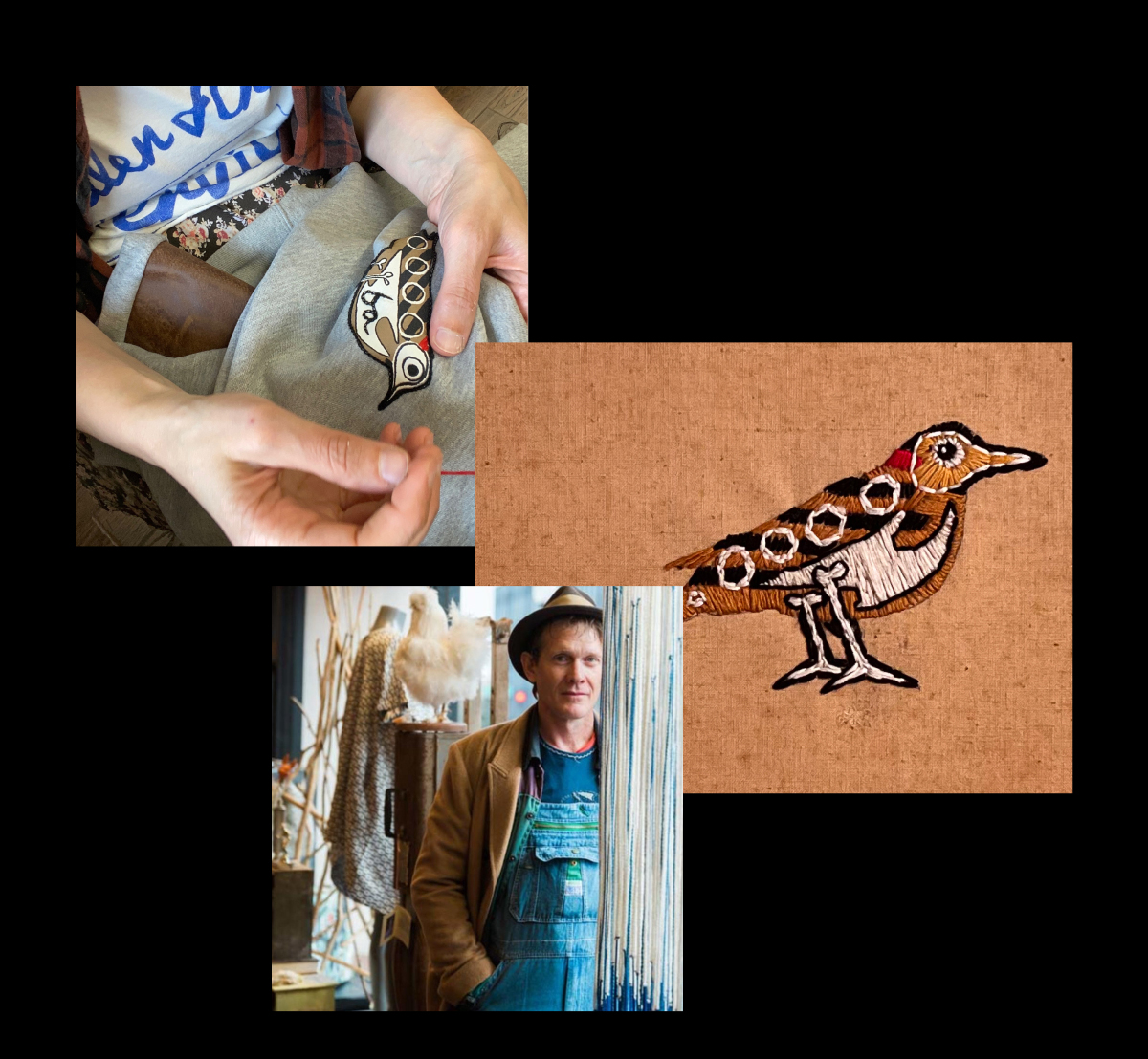 Process of sewing the embroidered yellowhammer
