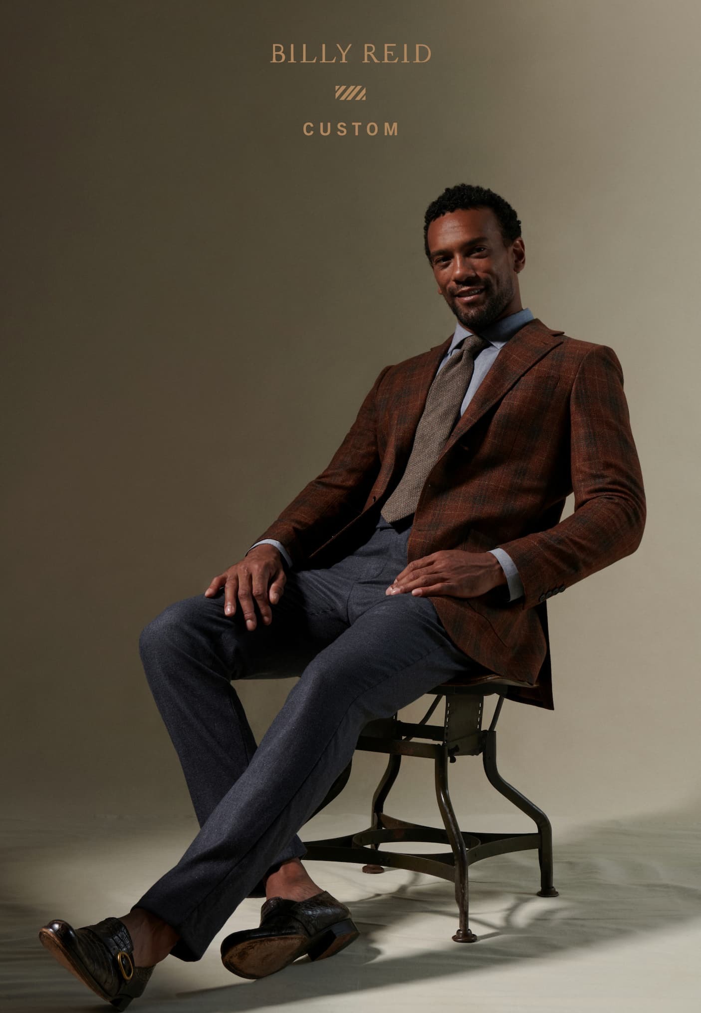 Model shows the custom suit