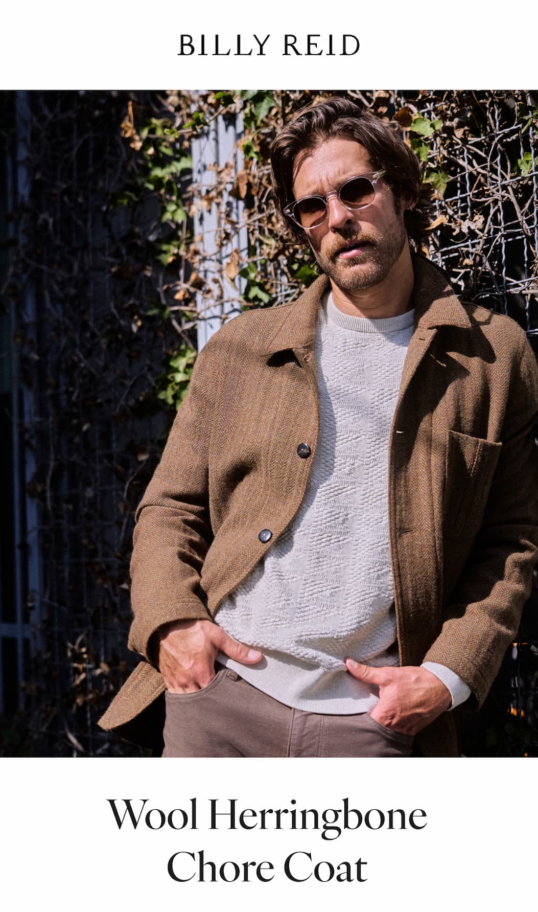 Models wears the Wool Herringbone Chore Coat