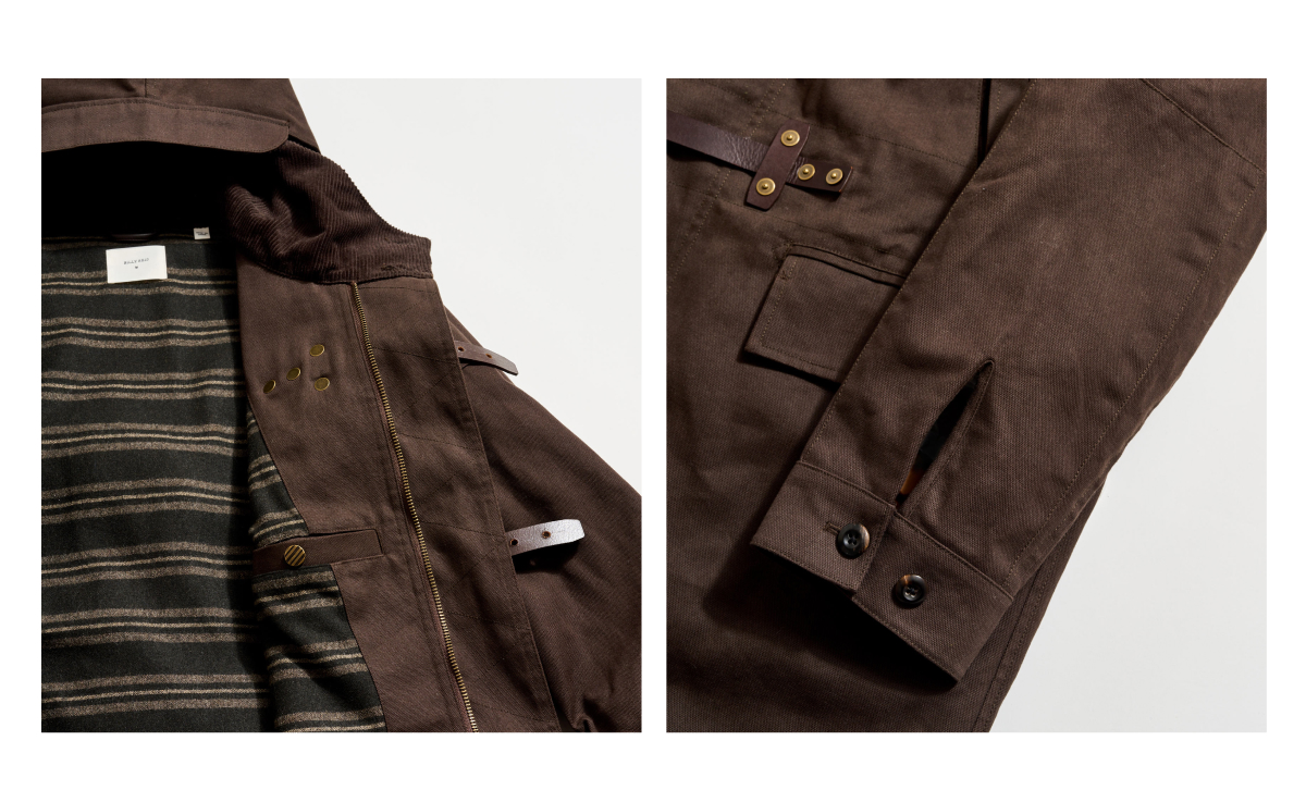Detail of the waxed canvas duffle coat