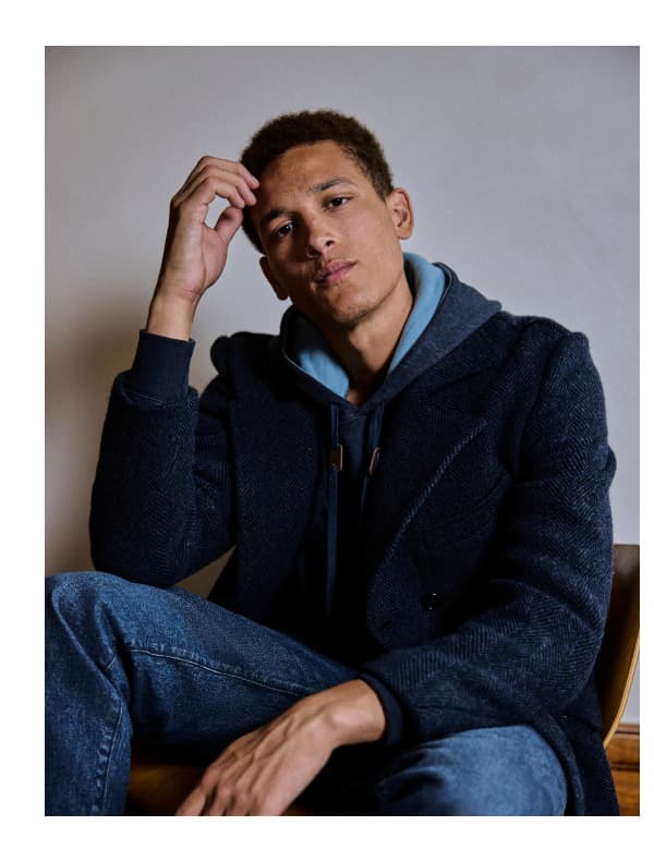 Model wears Billy Reid pieces