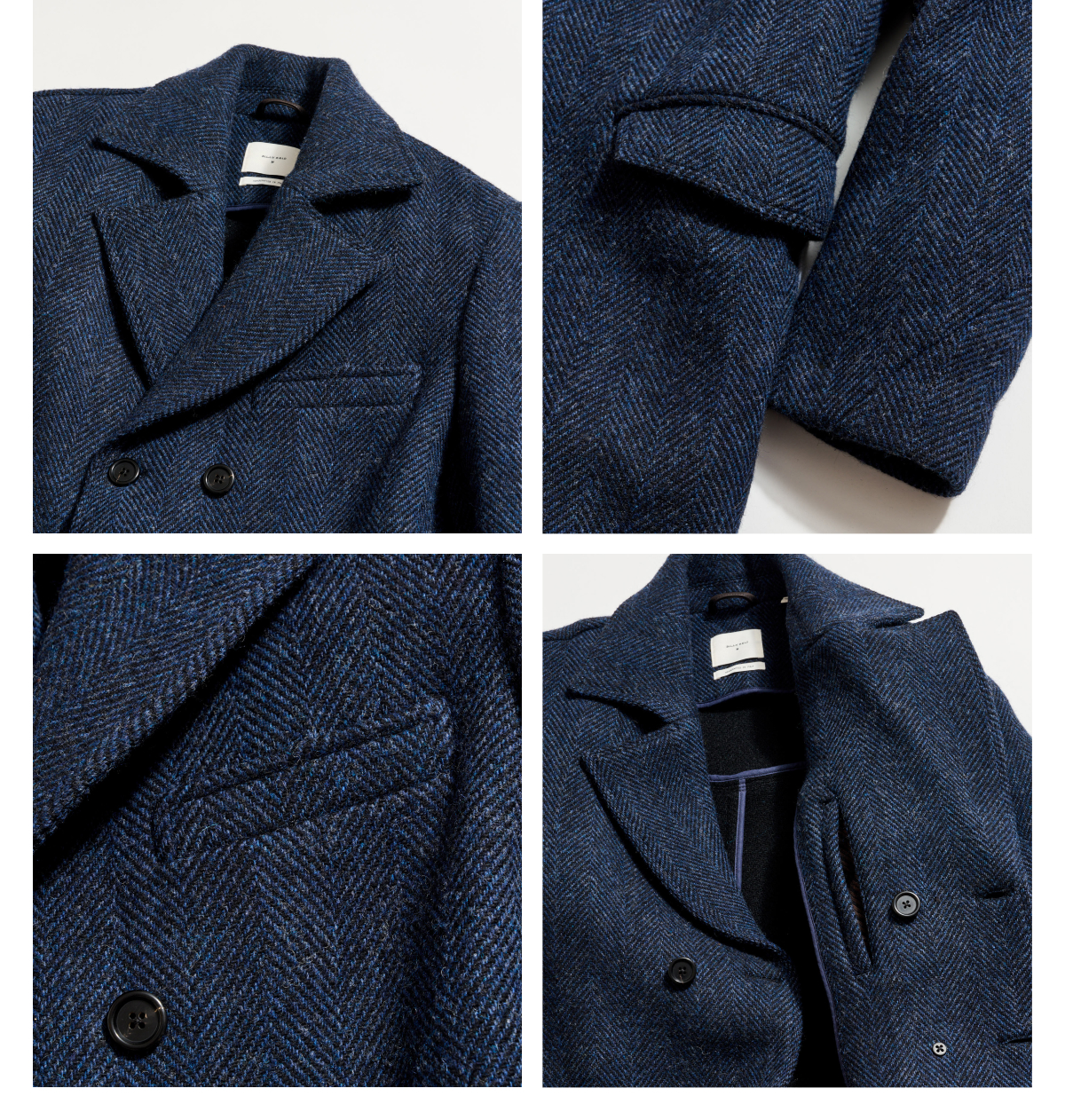 A grid of various detail shots of the Bowery Coat