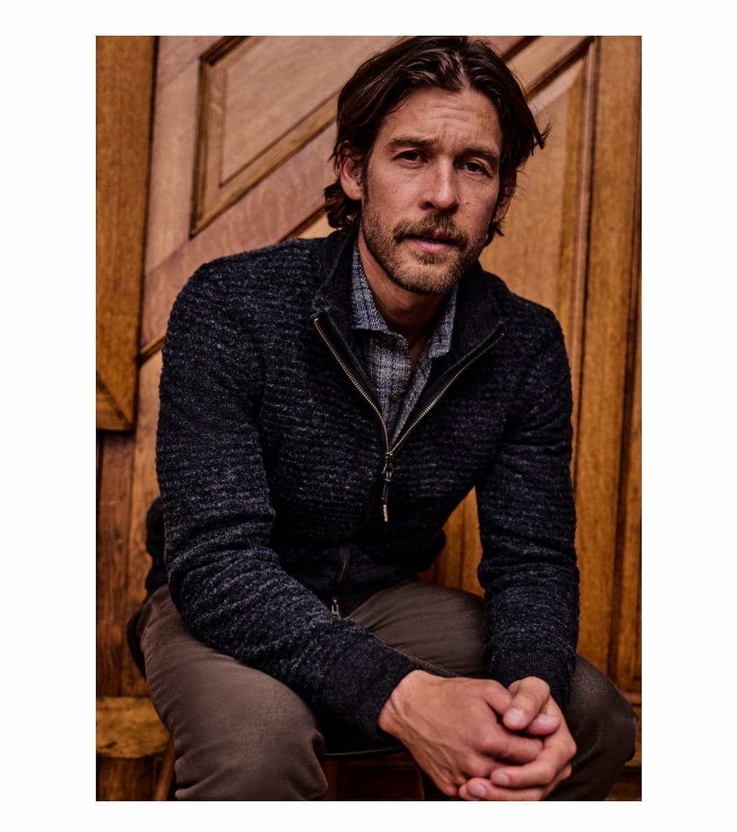 Model wears Billy Reid new arrivals.
