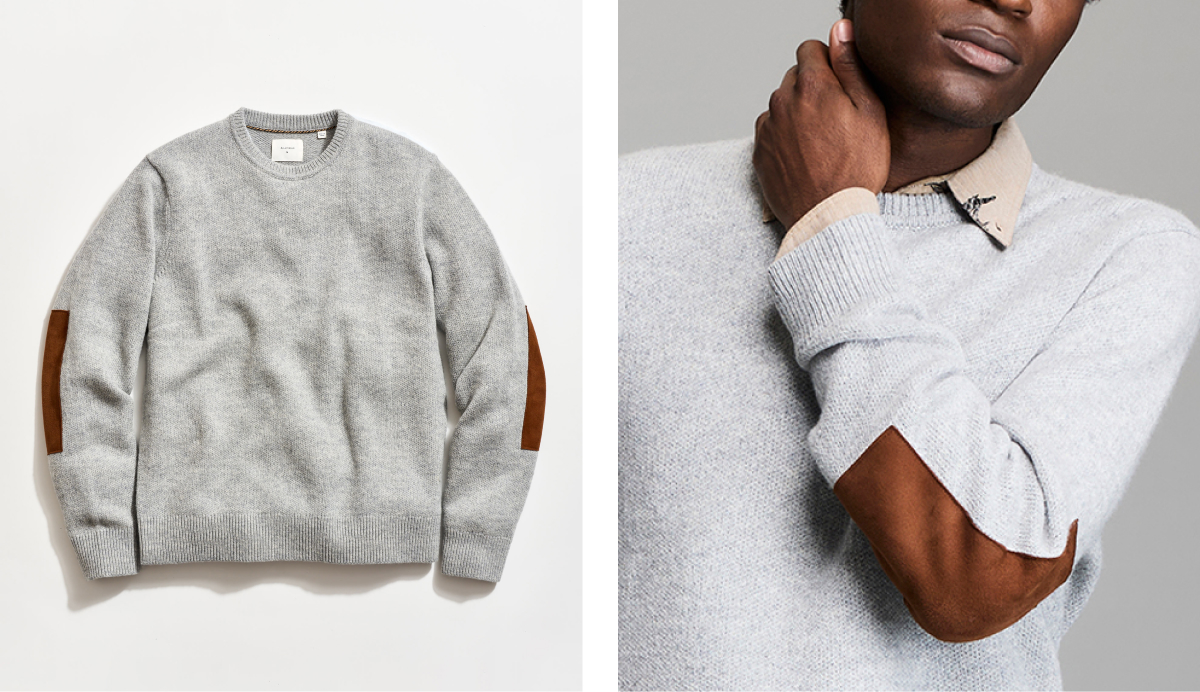 The grey heather dover sweatshirt has been turned into a true sweater for this luxury variant.