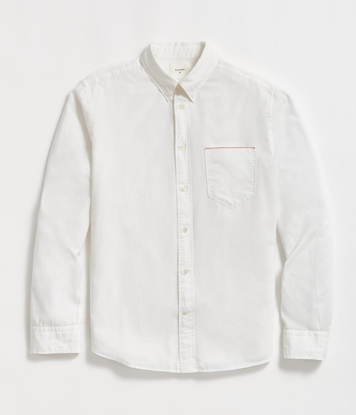 The white MSL 1-Pocket Shirt with selvedge detailing on the pocket.