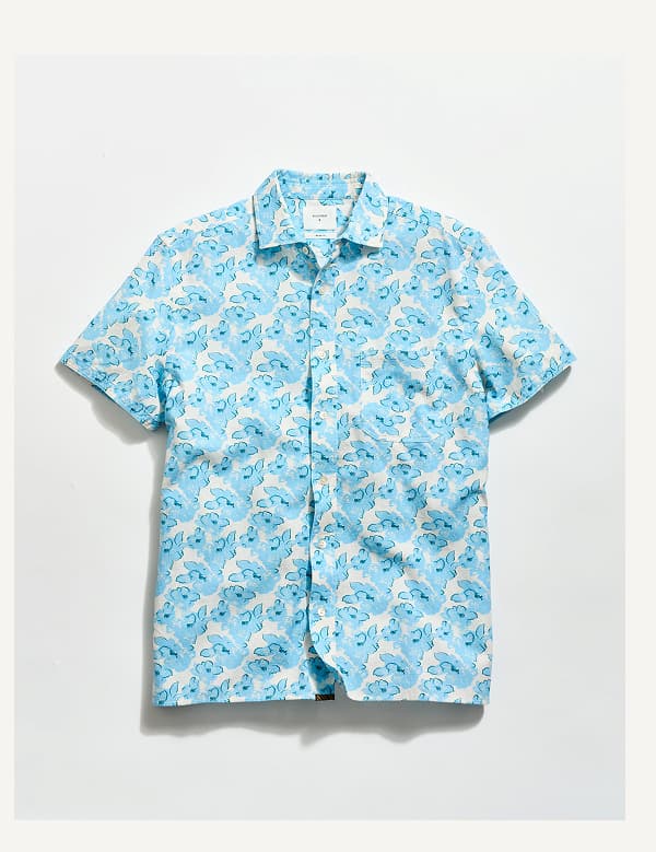 White shirt with blue floral pattern