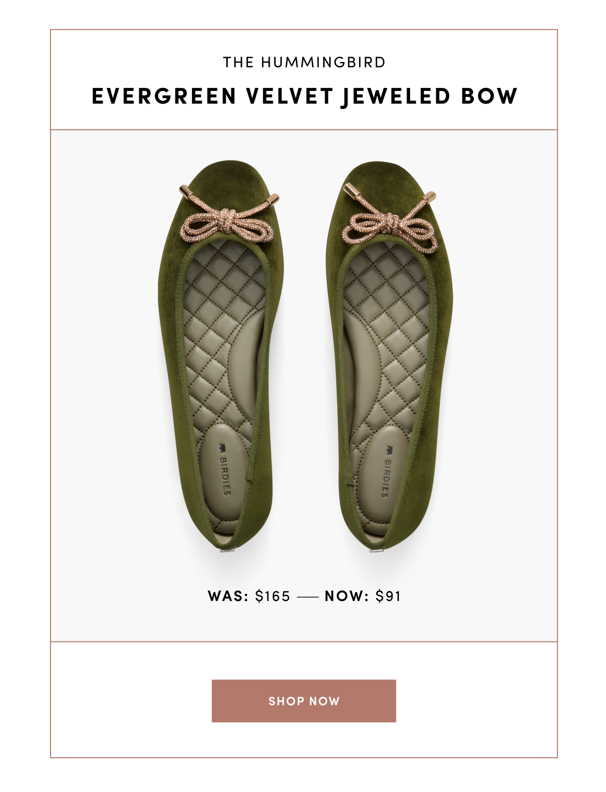 Hummingbird Evergreen Velvet Jeweled Bow - was $165 now $91
