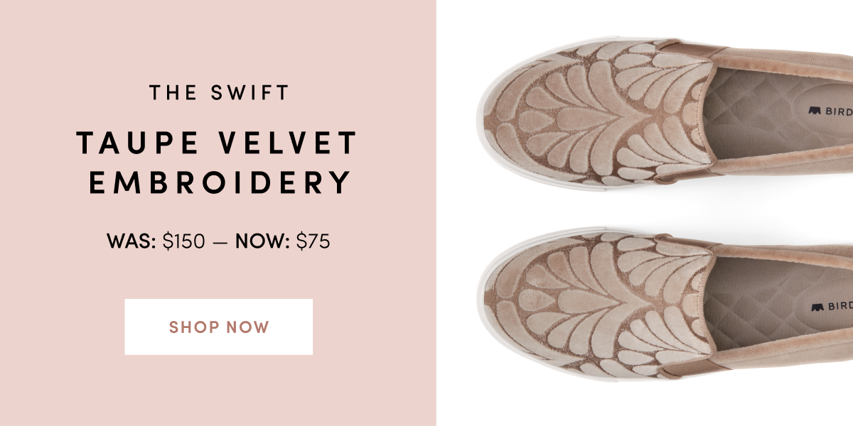 The Swift Taupe Velvet Embroidery was $150 now $75