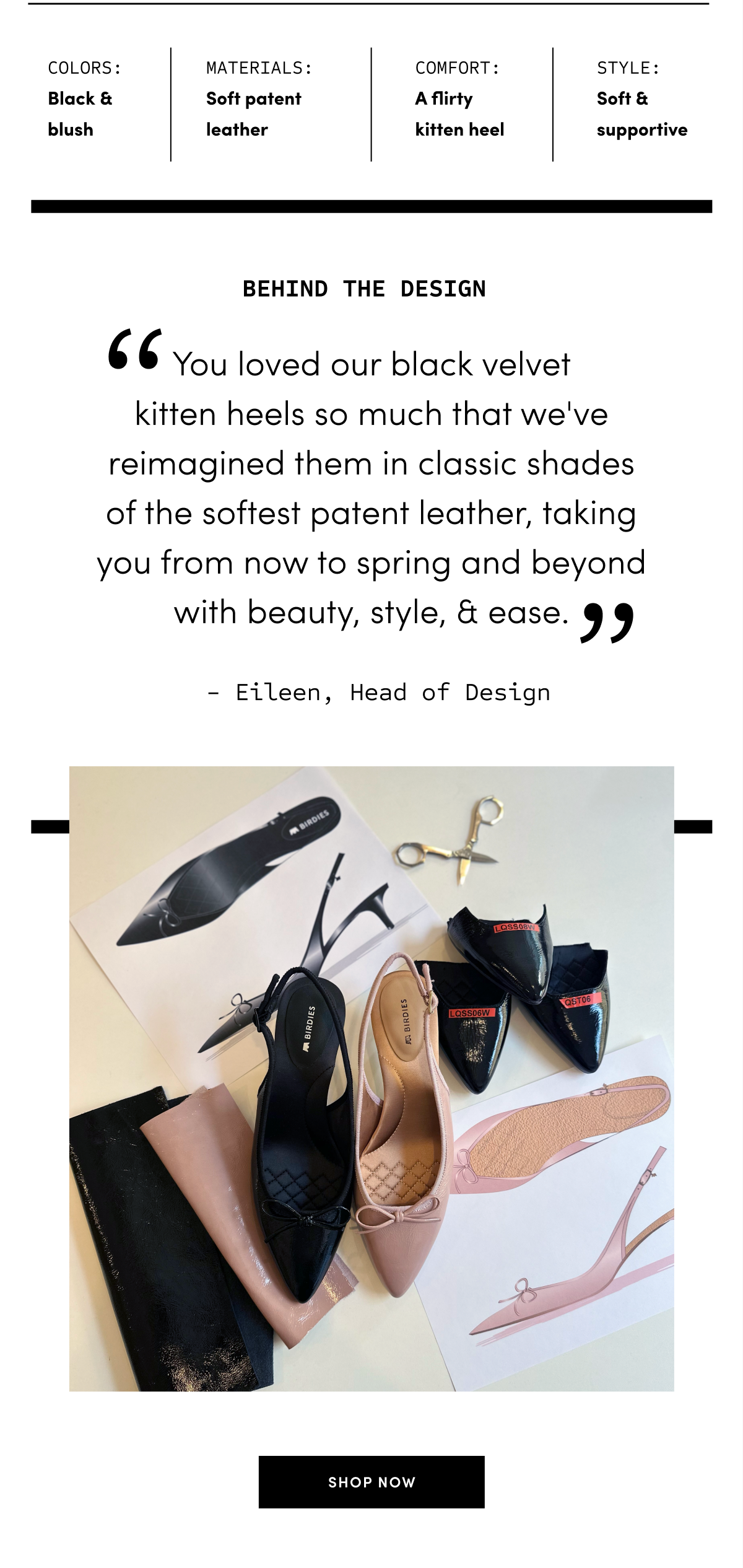 You loved our black velvet kitten heels so much that we've reimagined them in classic shades of the softest patent leather.