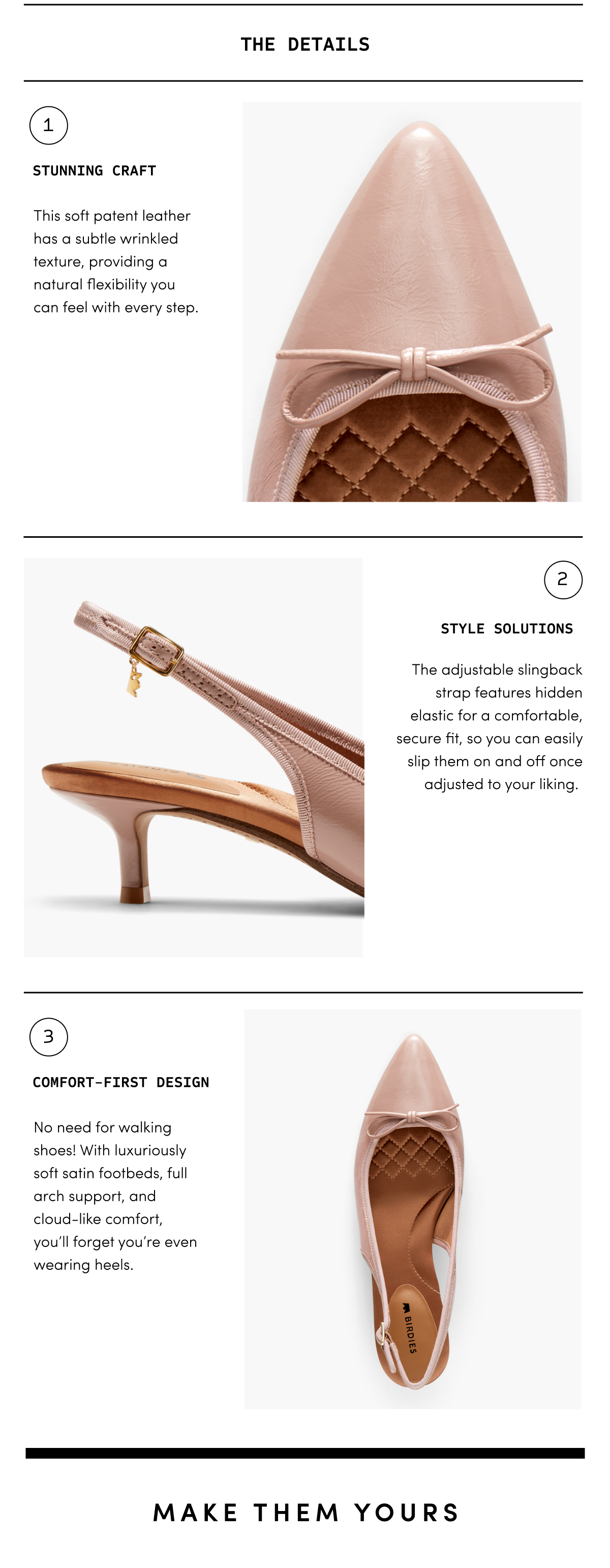 Comfort-first design + soft patent leather
