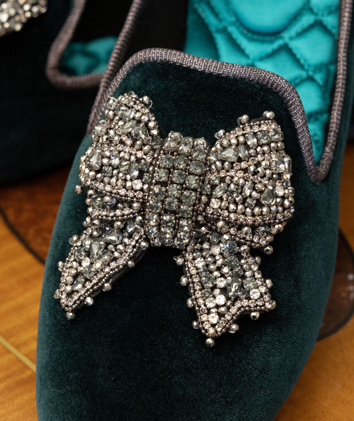 The Starling Monaco Bow In Royal Green Velvet